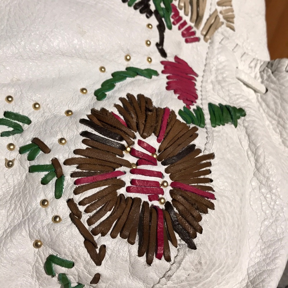 Leather Floral Embroidery Boho Western Cottage vintage purse satchel vibrant hob - Picture 13 of 14